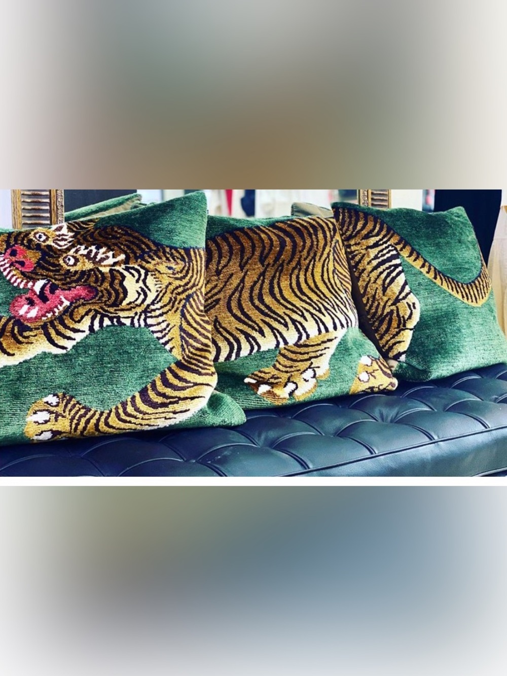 TIGER SILK PILLOWS SET OF 3 - new without tags green